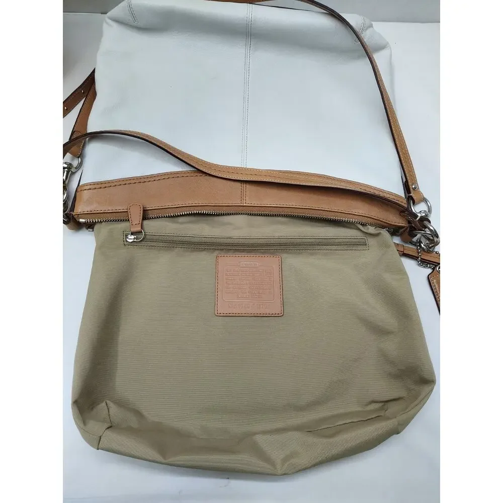 Coach Ashley White Leather Zipper Closure Hobo Crossbody Bag